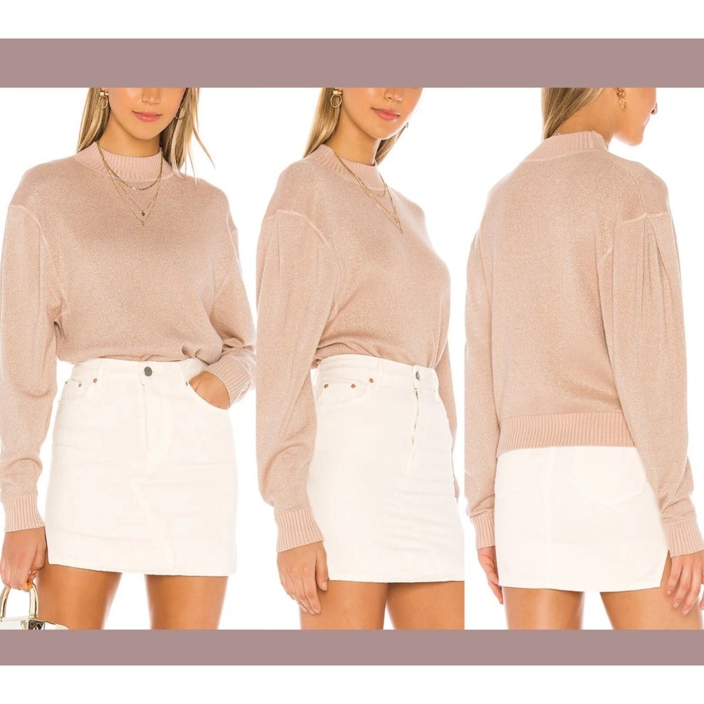 Free People Starry Night Longsleeve Pink Metallic Knit Sweater Holiday‎ Party M